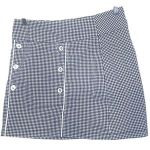 Women’s Black White Stretchy Skort Size M Button Front Checkered Preppy Retro